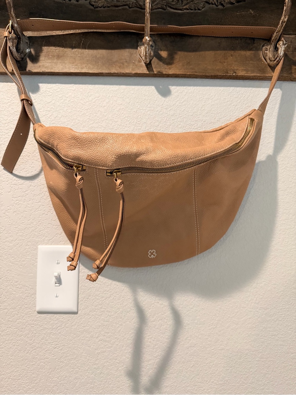 Lucky Brand Tan Pebbled Leather Crossbody Hobo